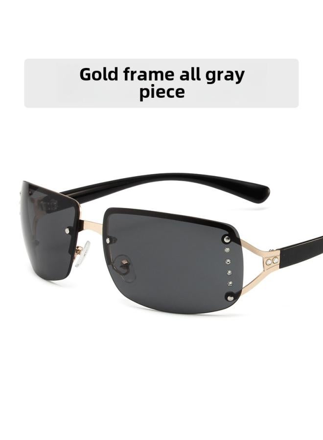 Trendy Y2k Sweet Cool Sunglasses Retro Rimless Square Glasses Men's Fashionable Distinctive Diamond-encrusted Cyber Celebrity Sunglasses